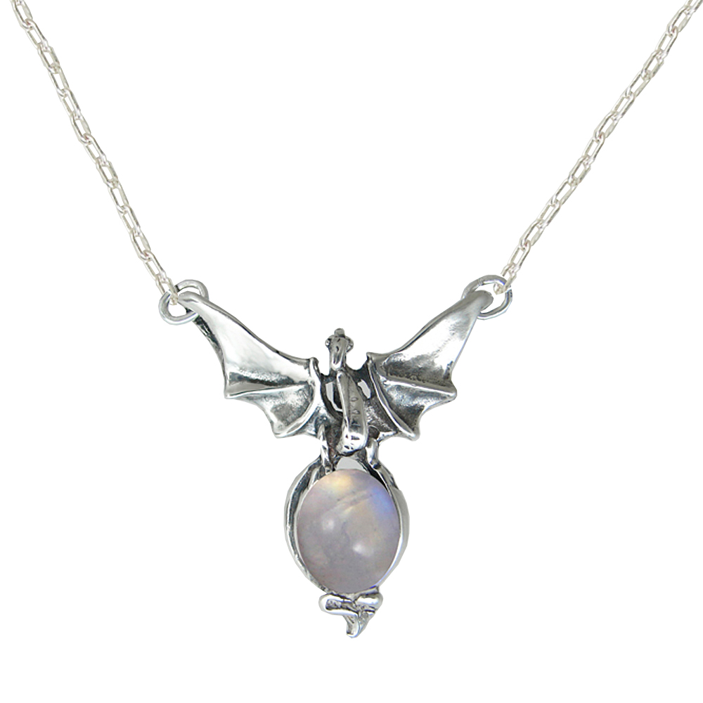 Sterling Silver Victory Dragon Necklace With Rainbow Moonstone